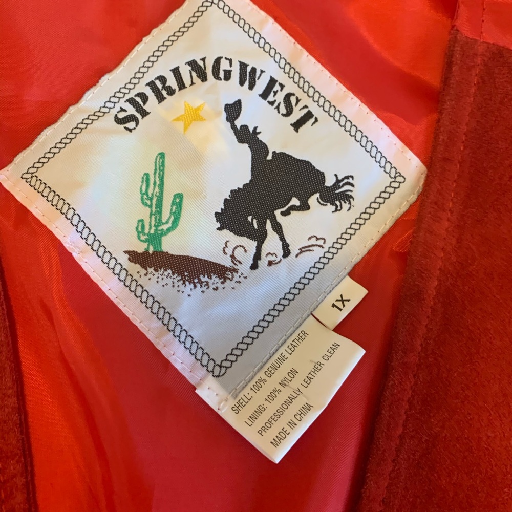 Springwest Red Leather Suede Western Vest - Picture 3 of 8
